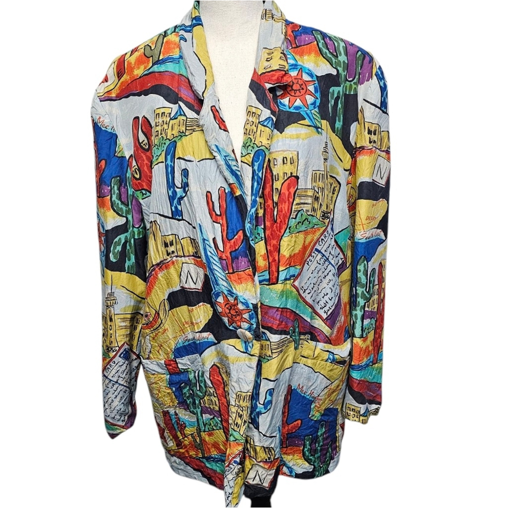 VTG CAROL HORN SILK PRINTED OVERSIZED SLOUCH BLAZER JACKET SIZE M